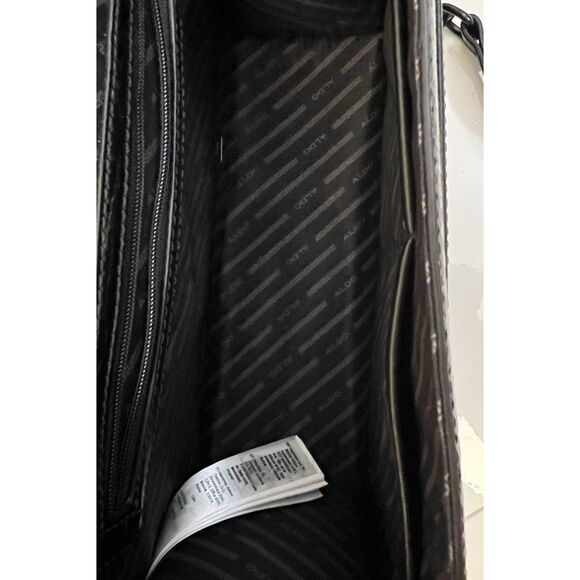 Aldo black croc embossed faux leather top handle satchel with crossbody strap - Picture 6 of 11